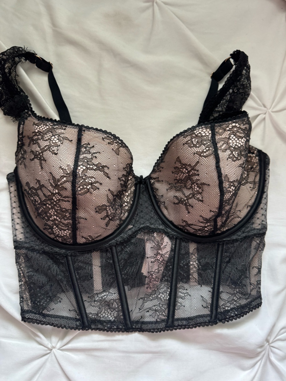 Victoria's Secret Black Lace sleeve Bustier Corset top Dream Angels NEW with tag